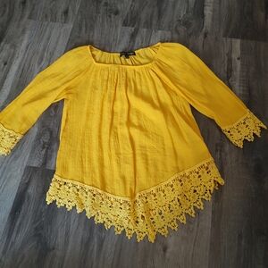 Yellow Lace Trim Blouse
